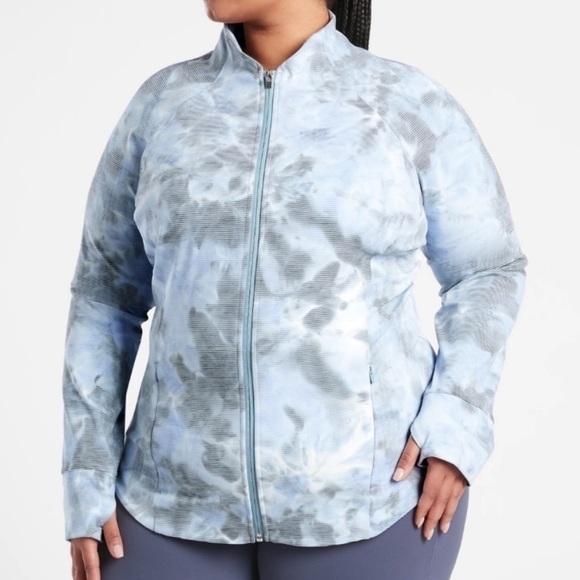 Athleta Salutation Jacquard Jacket Blue Stormy Tie Dye White Pinstripes Sz 2X - Picture 3 of 13